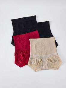 XGDFAY 4pcs Women's High Waist Tummy Control Shaping Panties, Multi-Color Lace Patchwork Design, Comfortable Triangle Briefs, Everyday Slimming Underwear For Women - Multicolor - View 2