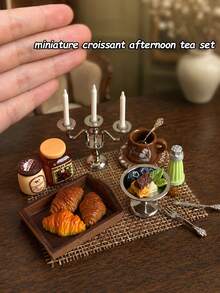 Model Roti Croissant Miniatur, Set Dekorasi Teh Sore untuk Rumah Boneka, Termasuk Model Roti Resin Miniatur, Kopi, Makanan Penutup, Tempat Lilin, Peralatan Makan, Aksesoris Adegan Restoran Miniatur - Satu-Ukuran - View 6
