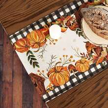 1pc Vintage Pumpkin Birdhouse Print Autumn Home Decor Table Runner - Polyester Stiff Fabric, Rectangular, Ideal For Holiday Dining And Outdoor Parties, Suitable For Home Dining Room, Restaurant, Kitchen Supplies, Party Table Decoration - Orange - View 6