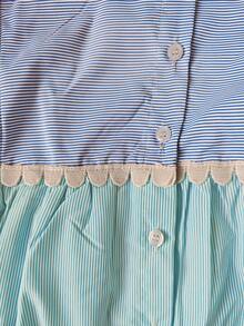 Women's Color Block Striped Ruffle Hem Shirt Dress, Front Button Closure Lantern Short Sleeve Elegant Sweet Dress, Versatile For Vacation And Summer - Light Blue and Yellow - View 6