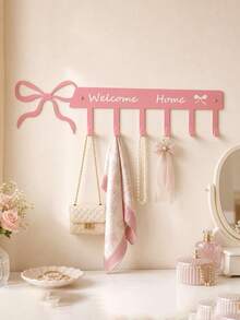 Pink Bow-Shaped Metal Hook, Door-Hanging Design, Elegant Bow Towel Hook Rack, Cute Room Decor, Suitable For Girls' Room, Cabinet, Living Room, Bathroom And Bedroom, Space-Saving And Multi-Functional Decoration - Multicolor - View 3