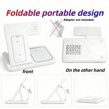 Portable 3-In-1 Foldable Wireless Charging Station, 15W Charging Stand, Compatible With IPhone 1-9 And 3/2/Pro. Only Supports Slow Charging, Not Fast Charging. - White - View 3