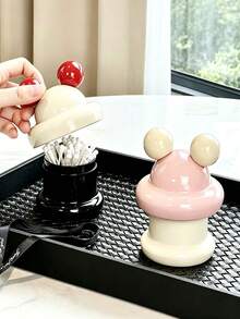 1PC/6PCSCute Cream Donut‑Shaped Toothpick & Cotton Swab Holder, Dust‑Proof Glossy Storage Jar, Multi‑Purpose Desktop Organizer For Toothpicks, Floss Sticks, Small Trinkets, Decorative Table Ornament For Home, Dining Room, Kitchen, Cafe - Multicolor - View 8