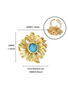 2Pcs/Set Vintage Blue Cubic Zirconia Flower Ring For Women Gold Color Open Ring Wedding Party Jewelry Gift - Multicolor - View 2