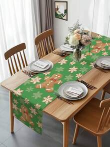 Christmas Gingerbread Man Snowflakes Table Runner Holiday Party Decor Reusable Winter Xmas Kitchen Dinning Table Runner Christmas Decorations - Multicolor - View 4