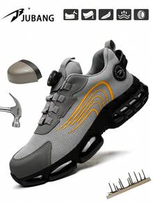 New Men's Rotating Button Comfortable Industrial Construction Work Shoes Steel Toe Athletic Sneakers Lightweight Breathable Construction Site Work Shoes (Runs Half Size Small) - Grey - View 13