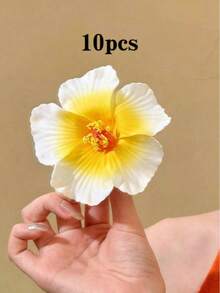 10/2pcs Yellow Hibiscus Flower Hair Clips, Women's Beach Vacation Photo Hair Accessories, Side Hair Clips, Suitable For Daily Wear - Yellow - View 4