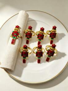 12pcs/6PCS Christmas Nutcracker Soldier Napkin Rings, Full Set Of 6 Metal Nutcracker Napkin Buckles, Christmas Table Napkin Ring Decoration Set With Painted Rhinestone Napkin Rings, Holiday Party Table Decoration Napkin Cloth Rings, Home Decor, Christmas Restaurant Table Setting Decoration, Hotel Tabletop Decoration Supplies - Multicolor - View 21