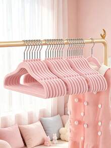 1pc/20pcs/10pcs Flocked Hangers, Children's Clothes Drying Rack, Multi-Color Flocked Hangers, Non-Slip Lint-Free, Stackable Space-Saving Design, With Shoulder Grooves To Prevent Slipping, Thin No-Mark Home Closet Storage Hangers - Multicolor - View 2