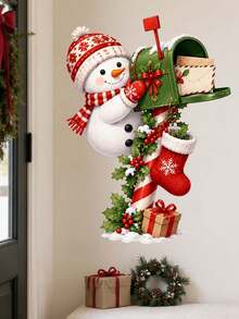 1pc Christmas Snowman & Mailbox Wall Sticker, Cute Snowman With Letters Holly & Gift Box Wall Decal, Self-Adhesive Removable Waterproof PVC Peel And Stick Wall Decor For Living Room Bedroom Entryway, Holiday Home Decoration - Christmas Snowman Mailbox Theme - View 10