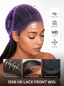 MEGALOOK Wig Lace Depan HD Tanpa Lem 13x6, Gelombang Air Hitam Alami, 100% Rambut Manusia, Kepadatan 200%, Tali Serut untuk Pemakaian Langsung, Garis Rambut Alami yang Sudah Dicabut, Banyak Belahan, Ramah untuk Pemula - SNatural - View 6