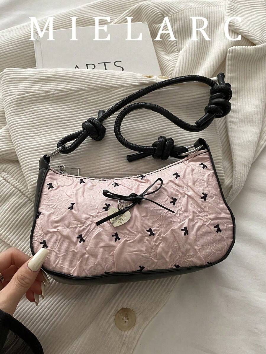 Fashion Pleated Polka Dot Lace Trim Handheld Shoulder Underarm Bag