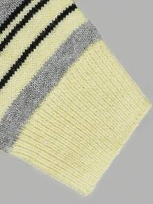 Sweater Rajut Wanita Musim Gugur Warna Kuning Abu-abu Bergaris Kerah Polo, Kancing Setengah, Bahu Jatuh Longgar, Model Crop, Atasan untuk Kembali ke Sekolah, Festival, dan Sehari-hari - Kuning - View 6