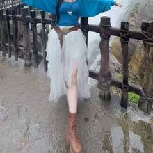 Gentle Style Youthful Chic Asymmetrical Tassel Skirt, Elegant White Slimming Elastic Waist Skirt - Multi-color - View 6