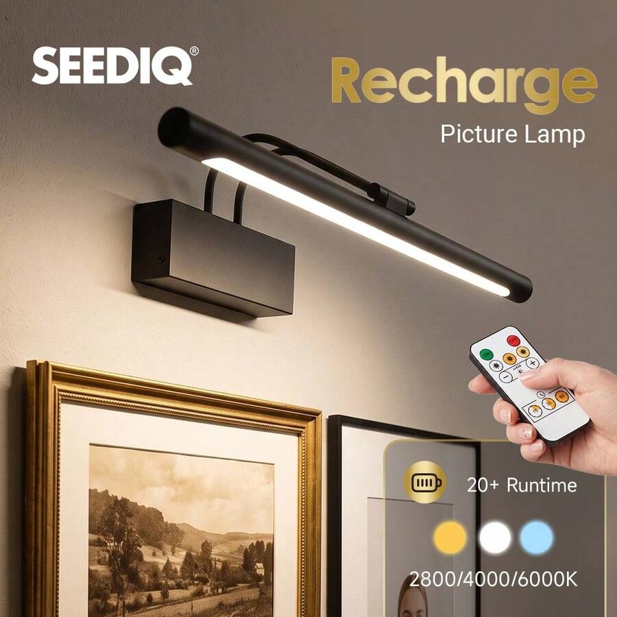 SEEDIQ 可充電藝術燈 CRI 90+ 可調光無線 LED 壁燈 三色變色 電池供電 室內壁燈 畫作燈 展示燈 40cm - A - 查看 1