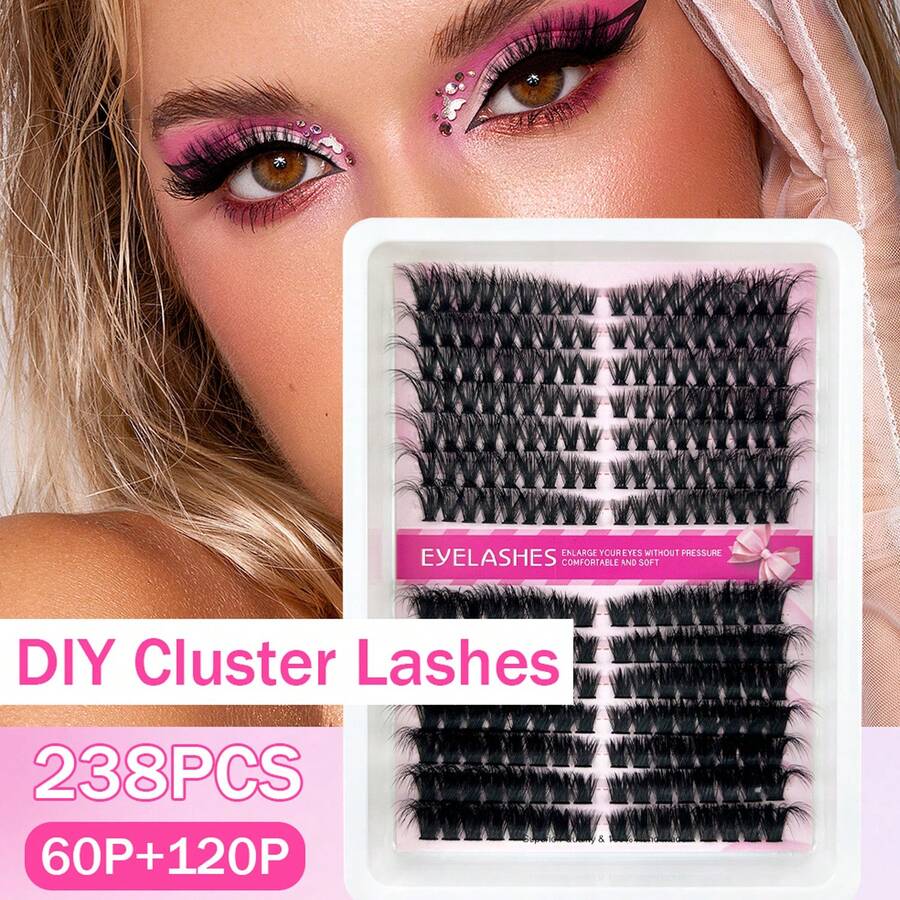 1 Box 238 Clusters Mixed DIY Segmented Cluster False Eyelashes, 60P+120P Dense Soft Single Cluster Lash Extensions, Lightweight No Pressure Eye-Enlarging Effect, Fluffy Dense Electric Eye Lash Look, Beginner-Friendly Easy-To-Apply Segmented False Eyelashes - C - View 1