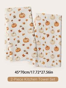 2pcs Autumn Minimalist Maple Leaf & Pumpkin Pattern Kitchen Towels, Soft Polyester Dish Cloths, Suitable For Kitchen Decor, Kitchen Cleaning, Holiday Party Decoration, Kitchen & Bathroom Supplies, Home Essentials, Home Decor, Housewarming Gift - Multicolor - View 10