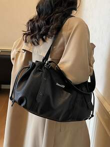 Tas Tote Lipat Retro Nicekee Kapasitas Besar dengan Tali Bahu Berdesain Berpori, Cocok untuk Wanita Saat Bepergian, Kencan, dan Menonjolkan Kepribadiannya - Hitam - View 5