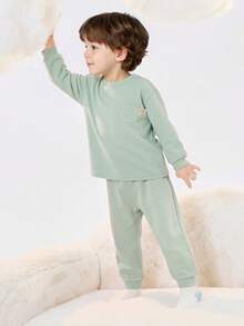 Balabala Soft Skin‑Friendly Kids Pajama Set Wearable Home Loungewear For Boys & Girls Autumn Winter - Green Tone - View 4