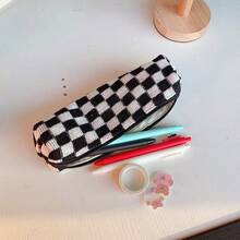 Knitted Pencil Case Korean Style INS Checkerboard Office Highly Attractive Stationery Box Minimalist Pencil Pouch - Multicolor - View 6