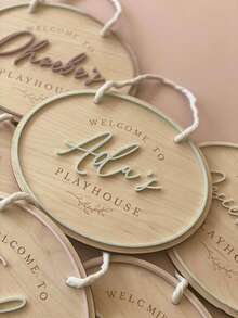 Personalized Wooden Children's Room Sign | Customized Game Room Decor | Name Plate | Role Play Room Sign - Multicolor - View 1