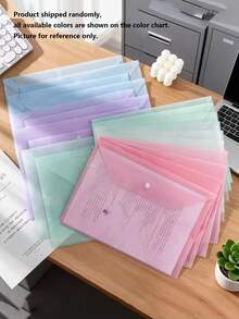 5/10/20/40/60/80pcs Morandi Color A4 Transparent Plastic Snap Button File Bags, 1mm Thick Large Capacity Document Envelopes, Waterproof Exam Paper Bill Storage Folders, Student Office Stationery Organizer Bags, Random Style Sent - Sets - View 5