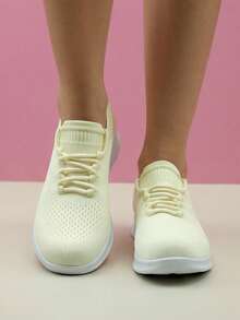 Women's Casual Lightweight Versatile Thick Sole Breathable Running Shoes Soft Bottom Athletic Shoes - St1863 Beige - View 3
