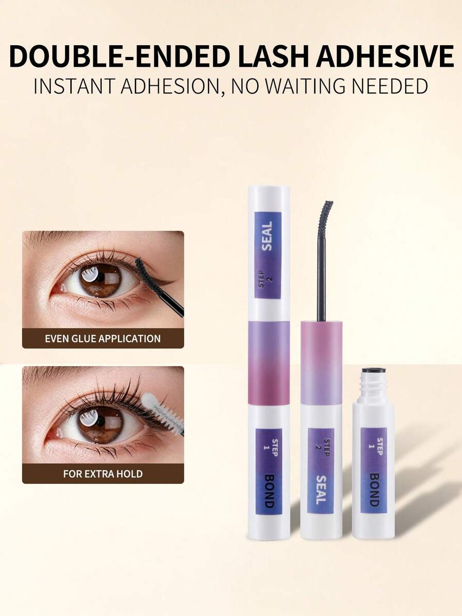 1pc 6ml 2-In-1 Black Lash Bond & Clear Seal, DIY Lash Extension Glue For Individual & Cluster Lashes, Strong Hold 48-72H, Latex-Free Waterproof Quick-Dry, Non-Irritating, For Home Eye Makeup