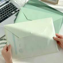 5pcs Gradient Green Thick A4 Size Transparent Plastic Snap Button Folders, Large Capacity, Suitable For Contracts, Office Supplies, Student Papers, Stationery And Document Management, Random Style, Back To School Supplies, School Essentials - Sets - View 4