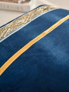1pc/2pcs Velvet Gold Metallic Leather Sequins Embroidery Striped Throw Pillow Case (Pillow Insert Not Included), Square Cushion Cover, Holiday Home Decorative Pillow, Soft Comfortable Fabric, Modern Decor For Sofa, Bedroom, Dorm - Navy Blue - View 5