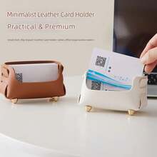 1pc Desktop Storage Card Box, Business Card Holder, PU Leather Business Card Case Pocket Card Holders, Card Storage Box, Office Supplies, Office Decor Ornament, Back To School - A - View 3