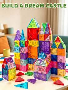 50/70/100pcs Magnetic Building Blocks, 2-In-1 Magnetic Construction Set, STEM Stacking Montessori Learning Toy, Suitable For Boys And Girls Aged 3+ Preschool Kindergarten Play Gift, Mixed Colors - Multicolor - View 2