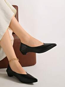 Women's Vintage Brown Pointed Toe Flat Shoes, New French Style Color Block Low Vamp Hidden Height Flat Shoes, All Season - Black - View 3