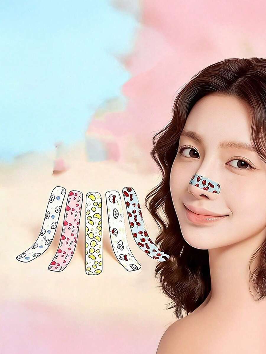 1/10/20pcs Memory Bone Nose Stickers, Nose Pads, Nose Clips Mixed Set, Cute Printed Nose Sticker Set With Storage Box, Portable Facial Nose Care Stickers, Suitable For Home, Travel, Daily Use, Various Festivals, Halloween, Christmas, Portable And Storable, Suitable For Makeup And Facial Decoration - Multi-color - View 1