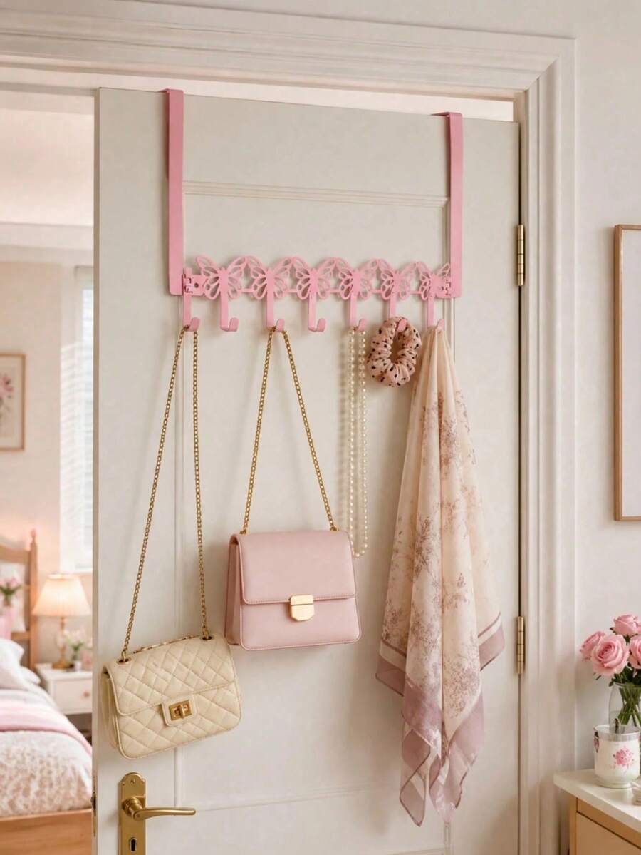 Pink Bow-Shaped Metal Hook, Door-Hanging Design, Elegant Bow Towel Hook Rack, Cute Room Decor, Suitable For Girls' Room, Cabinet, Living Room, Bathroom And Bedroom, Space-Saving And Multi-Functional Decoration - Multicolor - View 1