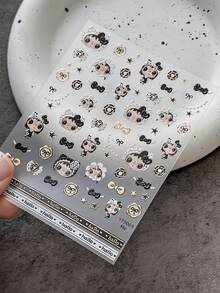 Cute Little Jade Doll Nail Stickers, Minimalist Ins Style Bow & Polka Dot Viral Nail Decals - Multicolor - View 4