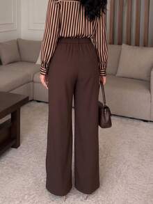 Women's Solid Color Casual Versatile Wide Leg Pants For Daily Wear - Brown - View 5