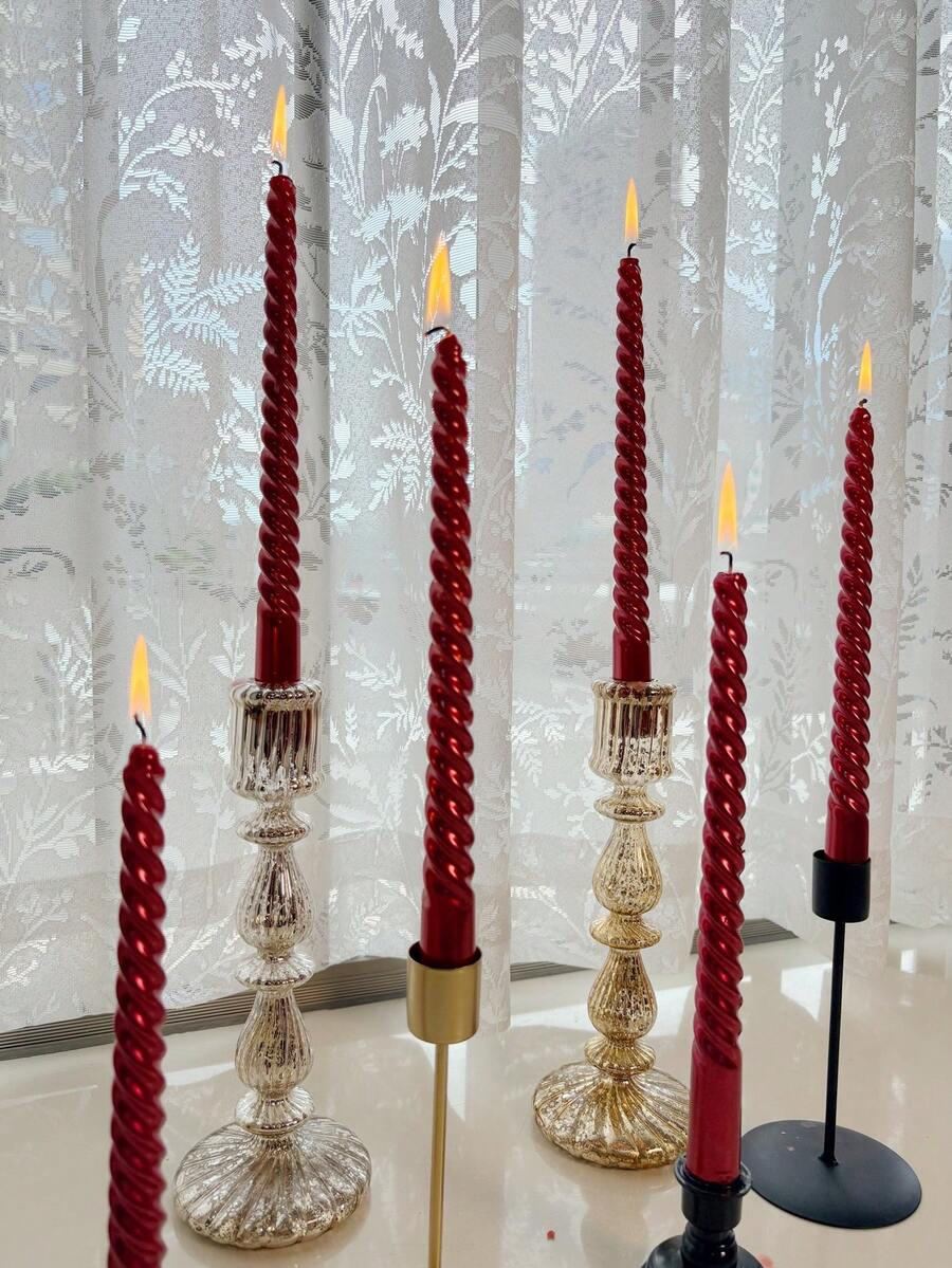 6件組螺旋長錐形蠟燭，桌面裝飾蠟燭，居家裝飾節慶慶祝必備
