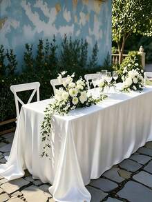 1pc Satin Tablecloth, Rectangular Sequin Silk Tablecloth, Smooth Fabric, Suitable For Wedding Banquet Party Events, White, Room Decor - White - View 2