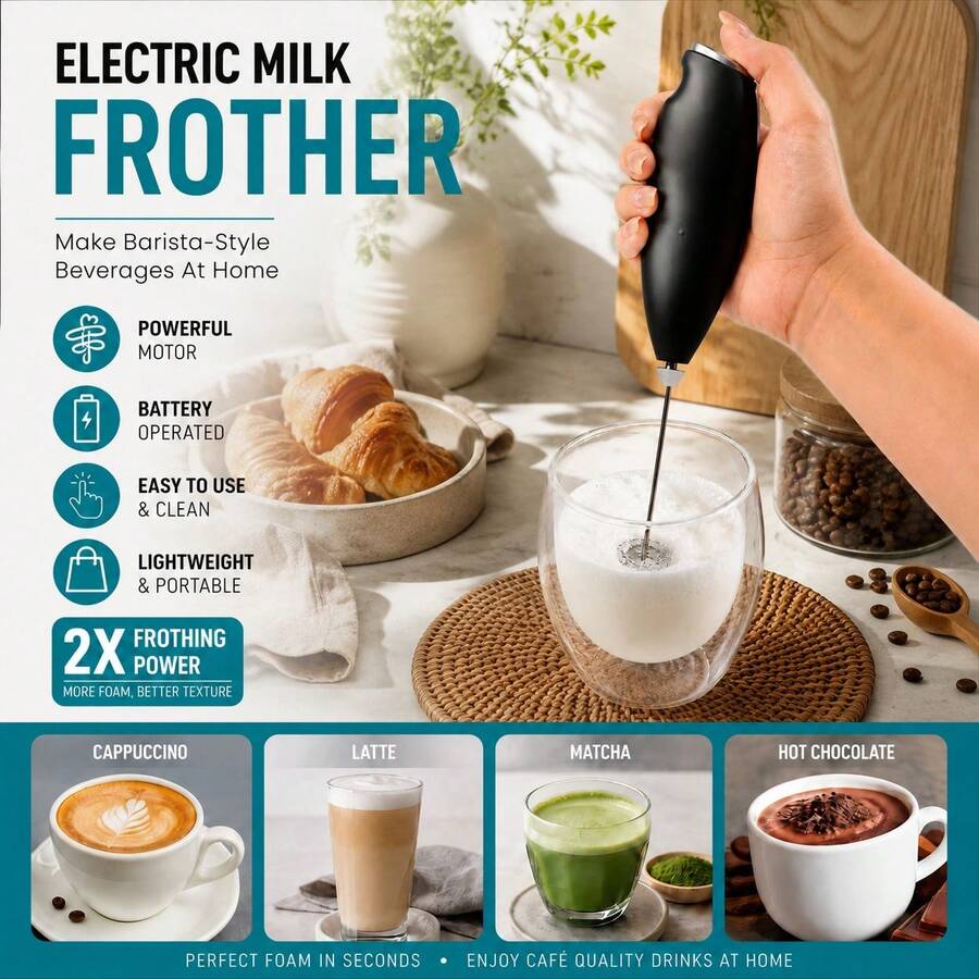Portable Battery-Operated Milk Frother For Creating Rich And Creamy Froth, Featuring A Lightweight Plastic Handle And A Whisk Made Of 304 Stainless Steel. This Low-Noise Kitchen Gadget Is Perfect For Beverages, Coffee Enthusiasts, Camping Trips - Multicolor - View 1