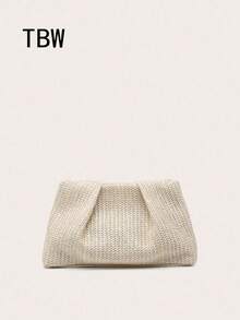 1pc Women's Fashion Casual Woven Apricot Clutch Bag, Large Capacity, Suitable For Outings And Vacations - Apricot - View 1