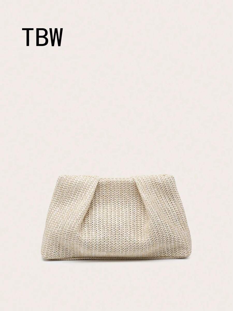 1pc Women's Fashion Casual Woven Apricot Clutch Bag, Large Capacity, Suitable For Outings And Vacations - Apricot - View 1