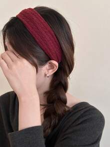 1pc Premium Knitted Wide-Band Coffee Color Women's Headband, Hairband, Hair Clip, Autumn/Winter New Daily Hair Accessory, Fashionable Elegant Accessory - Multicolor - View 2