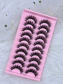 Hinarin 10 Pairs Fluffy False Eyelashes Natural Look 3D Effect Wispy Russian Strip Lashes Cat Eye Faux Mink Lashes Strip Eyelashes For Women Parties Dateing Festivals - Black - View 3