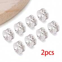 2pcs Silvery Plated Cubic Zirconia Spacer Beads Rhinestone Round Flat Heart Twist Metal Spacers For DIY Bracelet Necklace Jewelry Making Findings - Silver - View 25