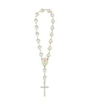 1pc Heart-Shaped Faux Pearl Cross Hanging Ornament, Metal Retro Car Mirror Pendant Decoration - A - View 6