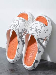 Chanclas para hombre con diseños de caricaturas, transpirables para uso doméstico y exterior. Suela gruesa amortiguante, plantilla de masaje bicolor, suave material EVA. Modelo para parejas - Naranja - Ver 3