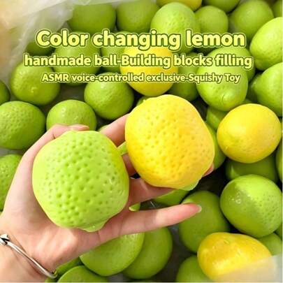 1pc Handmade Lemon Squeeze Ball - Realistic Fruit Shaped Stress Relief Toy With Crisp ASMR Sound, Soft Silicone Fingertip Squeezy, Suitable For Children And Adults To Relieve Anxiety, Office Desk Decor And Party Gift