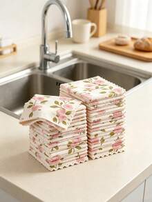 20/10/5/1pc Coral Fleece Reusable Cleaning Cloth, Super Absorbent Quick Dry Soft Towel, Kitchen Rag, Coral Pink Gold Pattern Multi-Purpose Wiping Cloth, Suitable For Kitchen, Baking, Tea Towel, Bathroom, Car, Window, Cleaning Supplies, Gift - Multicolor - View 3