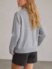 Women's New Autumn/Winter Retro Argyle Knit Polo Collar Pullover Sweater Long Sleeve Regular Fit Top - Grey - View 2